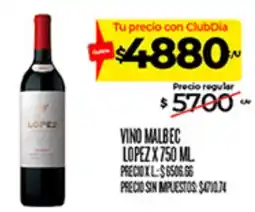Supermercados DIA Lopez vino malbec oferta