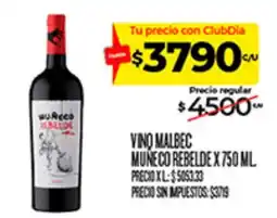 Supermercados DIA Muneco rebelde vino malbec oferta