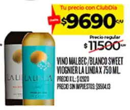 Supermercados DIA La linda vino malbec/blanco sweet viognier oferta