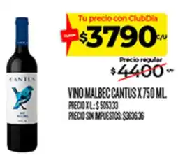Supermercados DIA Cantus vino malbec oferta
