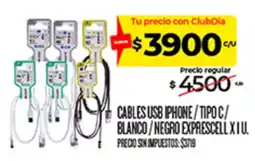 Supermercados DIA Exprescell cables usb iphone / tipo c / blanco / negro oferta