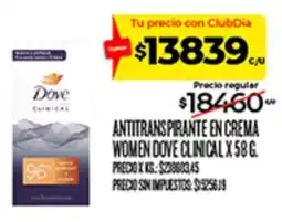 Supermercados DIA Dove antitranspirante en crema women oferta