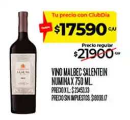 Supermercados DIA Salentein vino malbec numina oferta
