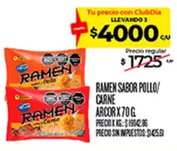 Supermercados DIA Arcor ramen sabor pollo/carne oferta
