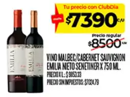 Supermercados DIA Emilia vino malbec/cabernet sauvignon oferta