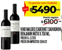 Supermercados DIA Benjamin nieto vino malbec/cabernet sauvignon oferta