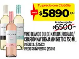 Supermercados DIA Benjamin nieto vino blanco dulce natural/rosado/chardonnay oferta