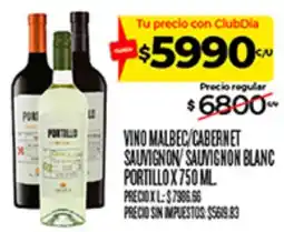 Supermercados DIA Portillo vino malbec/cabernet et sauvignon/ sauvignon blanc oferta