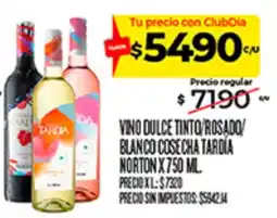 Supermercados DIA Tardia vino dulce tinto/rosado/blanco cosecha tardia oferta