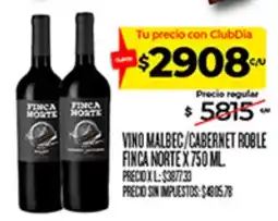Supermercados DIA Finca Norte vino malbec/cabernet roble oferta
