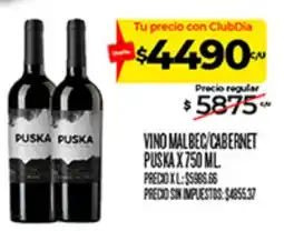 Supermercados DIA Puska vino malbec/cabernet oferta