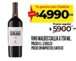 Supermercados DIA Callia vino malbec oferta