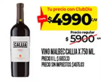 Supermercados DIA Callia vino malbec oferta