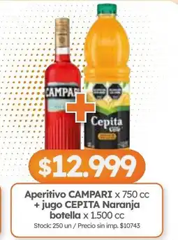 Cordiez Campari aperitivo + cepita jugo naranja oferta