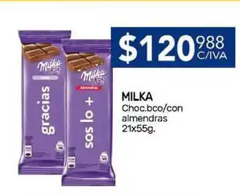 Nini Mayorista Milka Choc.bco/con almendras 21x55g. oferta