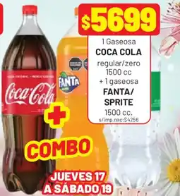 Almacor Coca cola gaseosa regular/zero + 1 gaseosa fanta/sprite oferta