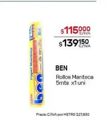 Nini Mayorista Ben Rollos Manteca 5mts x1 uni oferta
