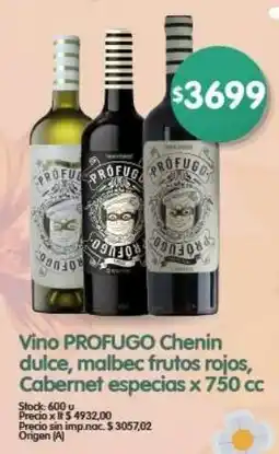 Supermercados Buenos Días Profugo vino dulce, malbec frutos rojos, cabernet especias oferta