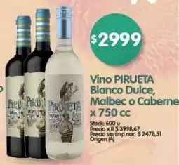 Supermercados Buenos Días Pirueta vino blanco dulce, malbec o caberne oferta