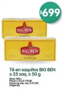 Supermercados Buenos Días Big ben té en saquitos oferta