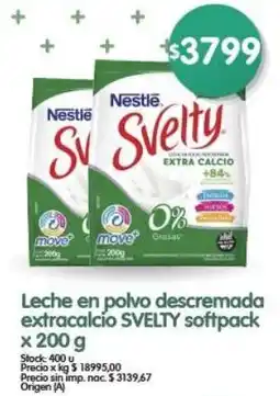 Supermercados Buenos Días Nestle leche en polvo descremada extracalcio SVELTY softpack oferta