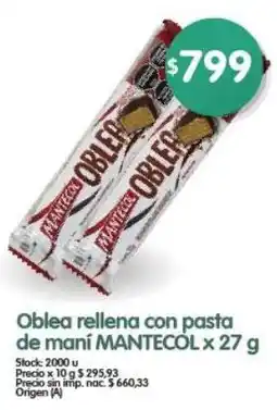 Supermercados Buenos Días Oblea rellena con pasta de maní MANTECOL oferta