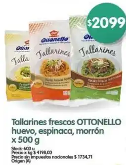 Supermercados Buenos Días Ottonello tallarines frescos huevo, espinaca, morrón oferta