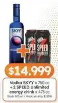 Cordiez Skyy - vodka x 750 cc + 2 energy drink x 473 cc oferta