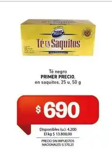 Cooperativa Obrera Primer precio - té en saquitos oferta