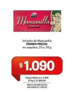 Cooperativa Obrera Primor - manzanilla en saquitos oferta