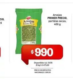 Cooperativa Obrera Arcor - arvejas primer precio, partidas secas oferta