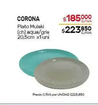Nini Mayorista Corona Plato Mulaki (ch) aqua / gris 20,5cm x1uni oferta