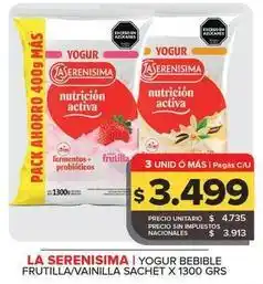 Carrefour Maxi La serenísima - yogur bebible frutilla/vainilla oferta