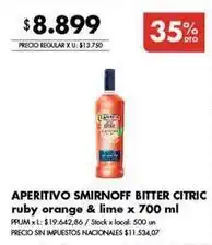 Disco Smirnoff - aperitivo bitter citric ruby orange & lime oferta