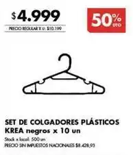 Disco Krea - set de colgadores plásticos negros x 10 un oferta