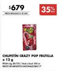 Disco Crazy pop - chupetín crazy pop frutilla oferta