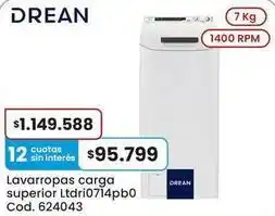Coto Drean - lavarropas carga superior ltdri07014pb0 cod. 624043 oferta