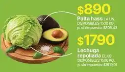 Supermercados Vea Paltas hass, lechuga repollada oferta