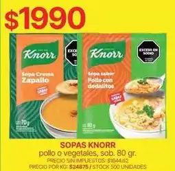 Supermercados Vea Knorr - sopa crema zapallo / sopa sabor pollo con dedalitos oferta