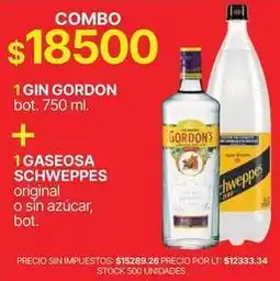Supermercados Vea Schweppes - gin gordon bot. 750 ml. + gaseosa schweppes original o sin azúcar, bot oferta