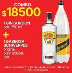 Supermercados Vea Schweppes - 1 gin gordon bot. 750 ml. + 1 gaseosa schweppes original o sin azúcar, bot oferta
