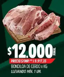 Supermercados Yaguar Bondiola de cerdo oferta