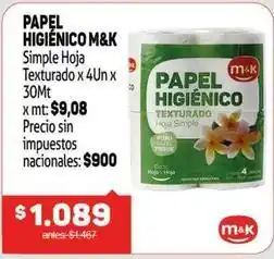 Makro M&k - papel higiénico simple hoja texturado oferta