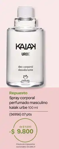 Natura Natura - spray corporal perfumado masculino kaiak urbe 100 ml (56956) oferta
