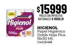 Diarco Higienol - papel higiénico doble hoja plus 18x30 mt. cód:26468 oferta