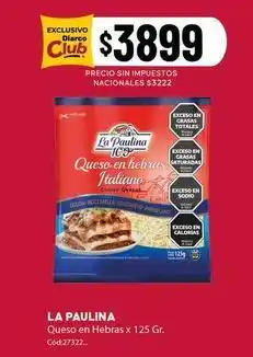 Diarco La paulina - queso en hebras italiano oferta