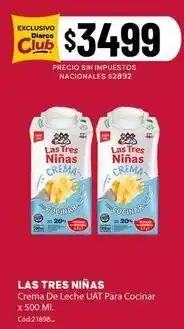 Diarco Las tres niñas - crema de leche uat para cocinar x 500 ml. cód:21898 oferta