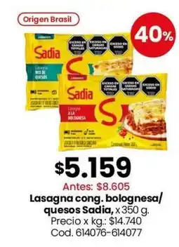 Coto Sadia - lasagna cong. bolognesa/quesos oferta
