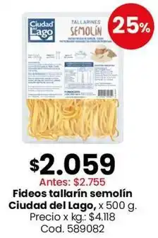 Coto Ciudad del lago - fideos tallarín semolín, x 500 g. cod. 589082 oferta