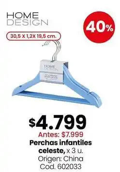 Coto Origen - perchas infantiles celeste, x 3 u. cod. 602033 oferta